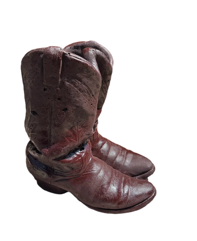 Pair of Brown Painted Concrete Cowboy Boots Pair Planter