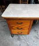Vintage Petite Wooden Desk With Iron Legs