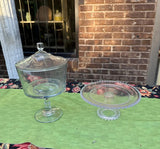 Pair of Glass Pedestal Dessert Dish and Cake Plate
