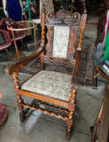 1970s English Style Carved Wooden Barley Twist Accent Chair