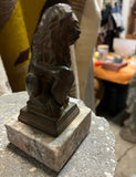 Small Brass Lion Figure on Stone Stand