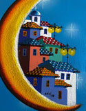 Surrealism Houses on the Moon Painting on Canvas