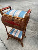 Large Woven Wicker Double Compartment Standing Sewing Basket