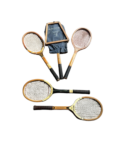 Vintage Collection of Miscellaneous Wooden Tennis Rackets With Guard and Cover