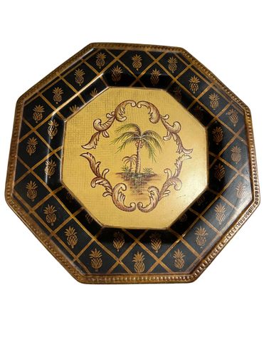 Vintage Decorative Plate With Palm Tree Accents