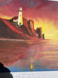 Lighthouse and Sunset Seascape Painting on Canvas