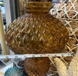 Fenton Amber Glass Hurricane Lamp on Marble Square Base