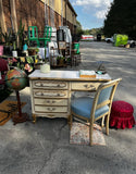 Vintage Regency White Wooden Desk With Gold Accents and Matching Chair- Needs Reupholstery