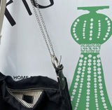 90's Simple Black Purse With Chain Strap Details