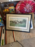 Vintage Large Framed Polo Horses Print, Signed