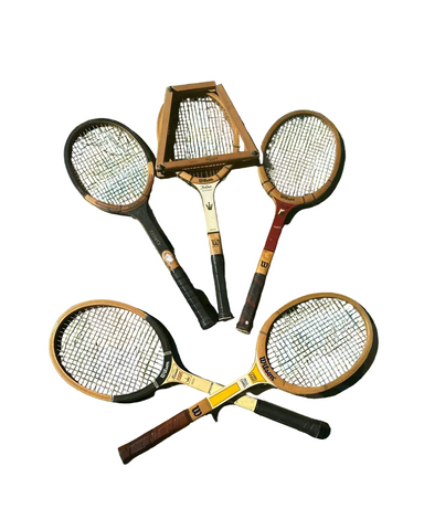 Collection of Vintage Wilson Tennis Rackets and Guard: Miss Chris, T-Flight, Advantage