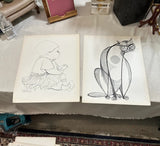 Pair of Brazilian Style Prints of a Cat and Baby, Signed