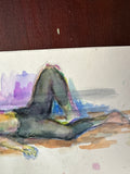 Bright and Bold Purple Watercolor of Man Lying Down