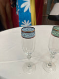 Beautiful Collection of Italian Cristalleria Fumo Handmade Champagne Glasses With Gold and Multi Colored Rims