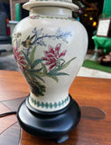 Vintage Hand Painted Floral Table Lamp With Bird Accents- Lampshade Included