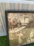 Framed Black and White Print of Musical Gathering