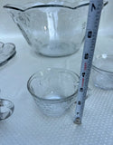 Collection of Glass Etched Punch Bowls and Cups With Matching Serving Tray and Bowl- Set of 10