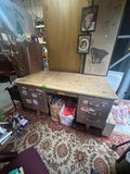 Vintage Industrial Metal Desk With Wooden Top- Stickers Included