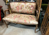 Vintage Wooden Italian Loveseat With Fabric Covered Seats