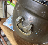 Footed Brass Round Planter With Decorative Handles