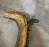 Wooden Carved Vintage Cane With Brass Snake and Braided Accents