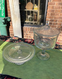 Pair of Glass Pedestal Dessert Dish and Cake Plate