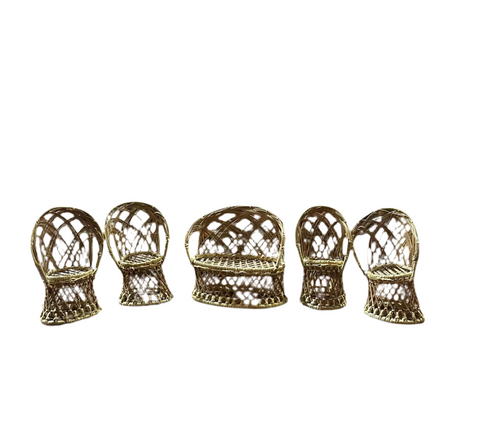 Collection of Petite, Wicker, Chairs, Planters Decor- Set of 5