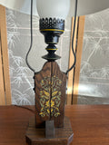 Vintage French Country Yellow Scrolling Table Lamp with Tole Lampshade