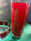 1970s Asian Culver Thai Goddess Glass and Bowl Pair