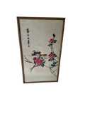 Hand Embroidered Asian Pink Rose, and Characters Framed