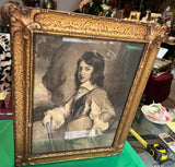 Vintage Black and White Mezzotint Portrait in Gold Frame