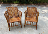 Pair of Boho Chic Bamboo Chairs With Green Cushions