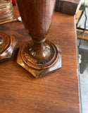 Country Core Pair of Wooden Candleholders and Pink Candles
