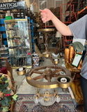 Vintage Wooden and Brass Captains Wheel Chandelier