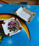 Pair of Small Ceramic Catchalls With Gold and Floral Accents