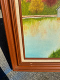 Watermill and Colorful Foliage Landscape Painting on Canvas, Signed by the Artist, Framed