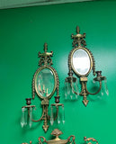 Pair of Vintage Brass and Crystal French Mirrored Candle Wall Sconces