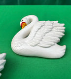 Pair of Small Vintage Ceramic Swan Figurine Wall Hangings