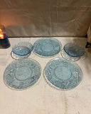 Small Collection of Blue Glass Plates and Bowls- Set of 5