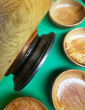 Collection of Stamped Sterling Silver Pedestal Wooden Bowl With Serving Dishes