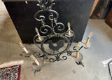 Vintage Black Metal Rustic Style Rooster Chandelier With Leaf Accents