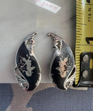 Vintage Siam Niello Teardrop Sterling Silver Clip On