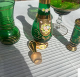 Collection of Venetian Green Glass Serving Pieces With Gold Accents