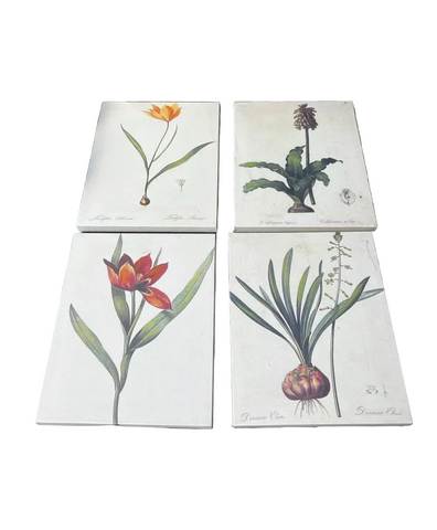 1970s Collection of Floral Signed Prints on Canvas - Set of 4