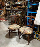 Antique Pair of Wooden Carved Accent Chairs With Central Medallion Detail