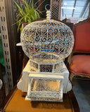 Vintage Indo-French White Metal Bird Cage With Hand Made Bird Figurines