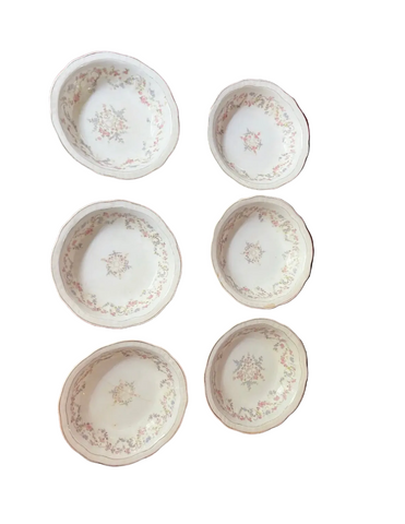 Collection of Vintage Bavarian Small Ceramic Bowls With Floral Accents- Set of 6