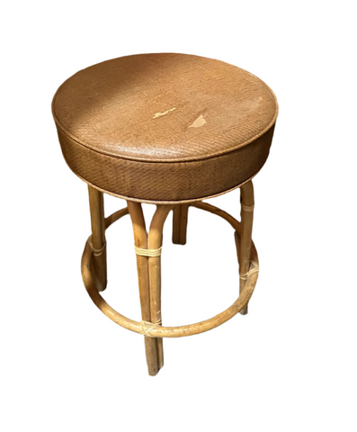 Brown Leather Covered Bamboo Bar Stool, Condition Issue on Seat