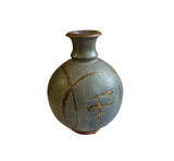 Vintage Blue Asian Abstract Pottery Vase