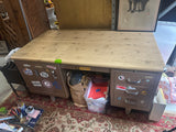 Vintage Industrial Metal Desk With Wooden Top- Stickers Included